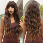 Dark Brown Dyed Light Brown Bangs Long Curly Hair Wigs Mechanism Headgear