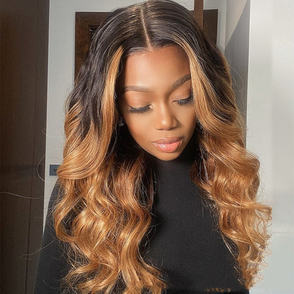 Medium Golden Head Dyed Black Wavy Long Curly Hair