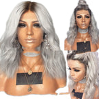 Manufacturer European And American Women's Black And Gray Mixed Color Mid-Point Wigs, Long Hair, Micro-Volume Curly Wigs, Wigs