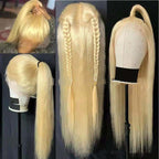 Medium Long Straight Hair Dyed Headgear Golden Synthetic Wigs