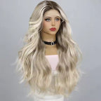 European And American Fashion T-shaped Lace Gold Gradient Wavy Curly Hair Wigs Shipped From Warehouse